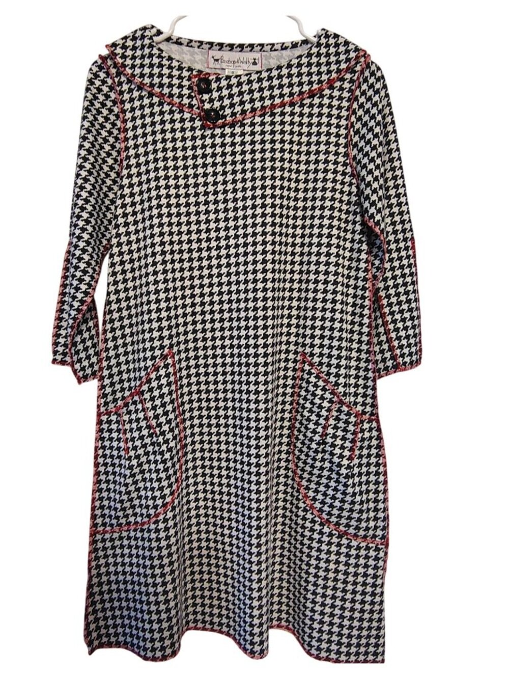 Beepop & Wally New York Small Dress Black White Houndstooth Mod Retro 3/4 Sleeve